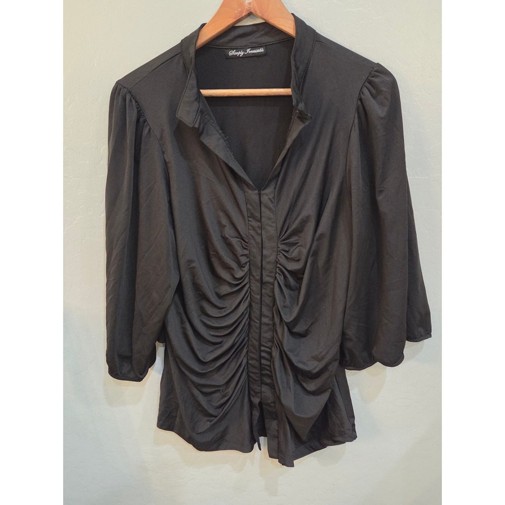Simply Irresistible Black Ruched Front Mock Neck Puff Sleeve Blouse Top Medium
